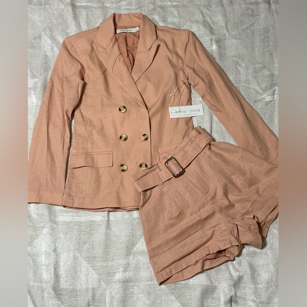 Anthropologie Bishop + Young Lotus Blazer and Matching Belted Shorts Set